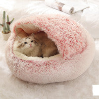 2-in-1 Round Plush Dog & Cat Bed | Warm Winter Pet House